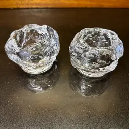 Pair Of Crystal Snowball Votive Candle Holders