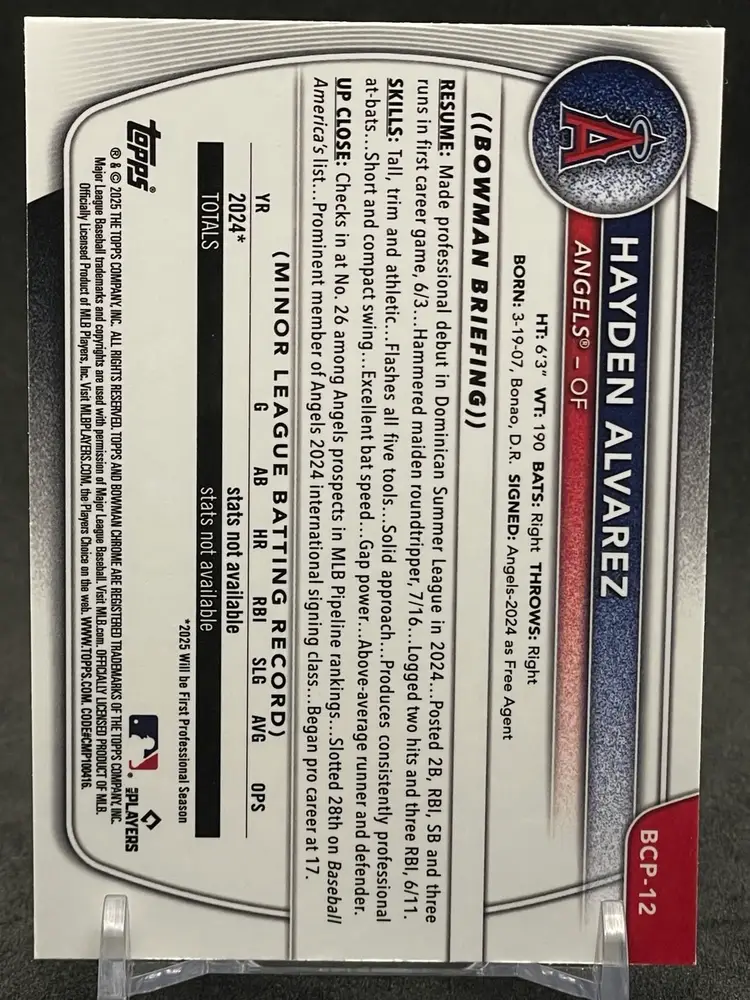 Hayden Alvarez 2025 Bowman Chrome Bowman 1st Reptilian Refractor #BCP-12