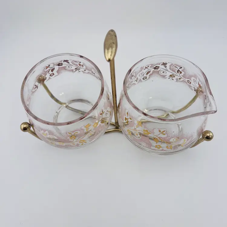 Pretty Vintage Libbey Duchess Pattern Glass Open Sugar And Creamer Set With Caddy READ