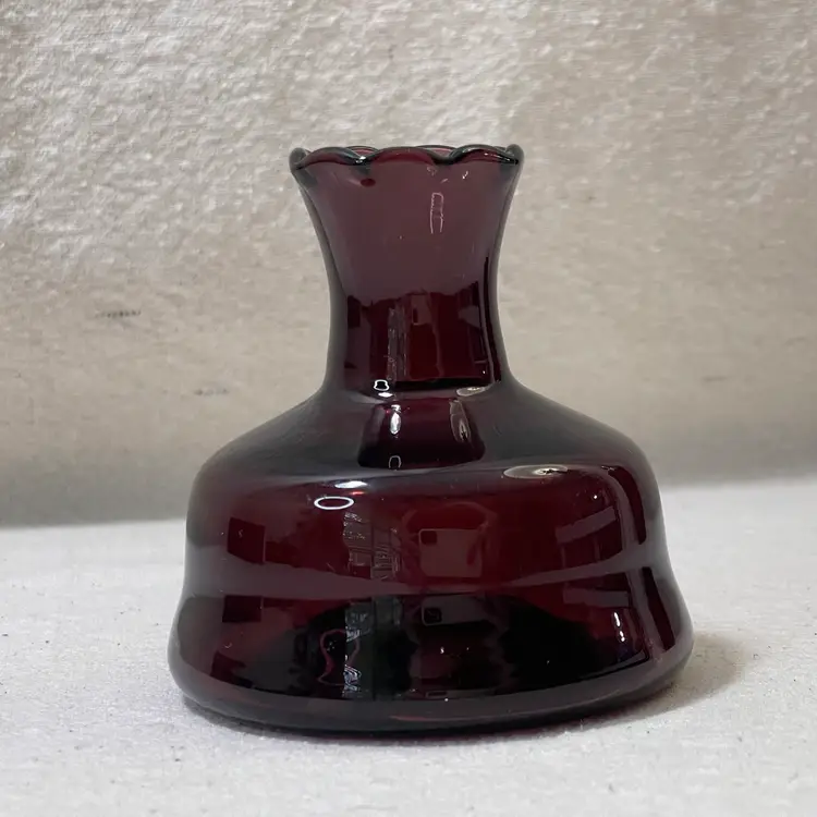 Hand Blown Purple Amethyst Glass Bud Vase Handmade Crimped Edge