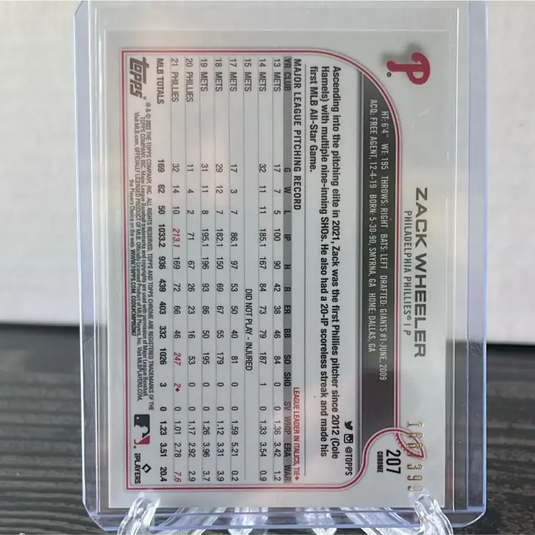 2022 Topps Chrome Zack Wheeler Pink Refractor 168/399 - Philadelphia Phillies 