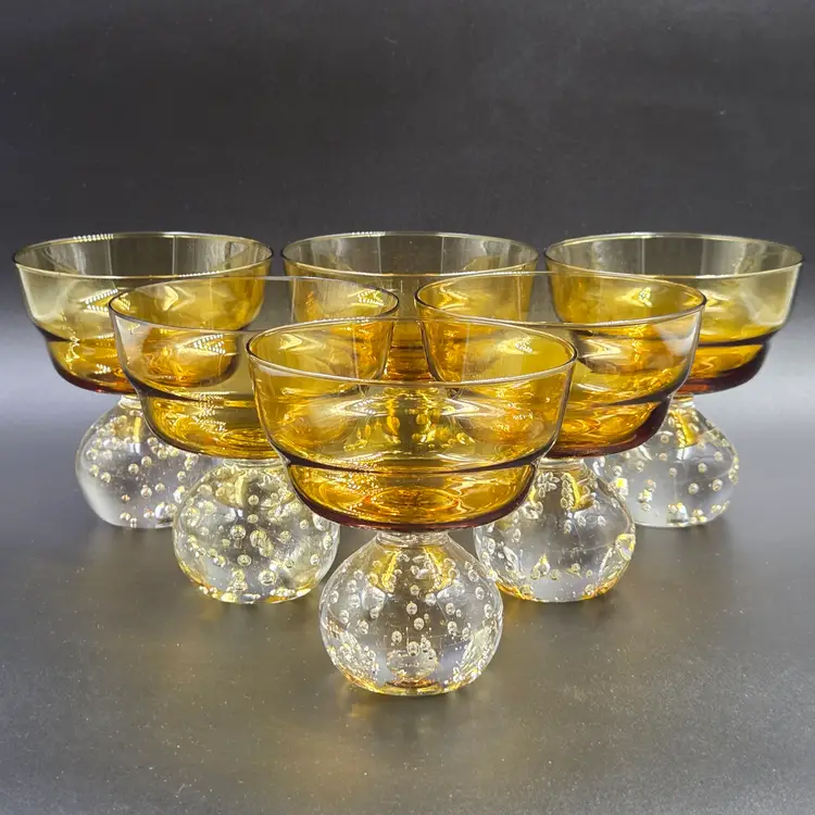 Portugal Raindrop Set of 6 Champagne Glass Tall Sherbet Yellow Base With Bubbles