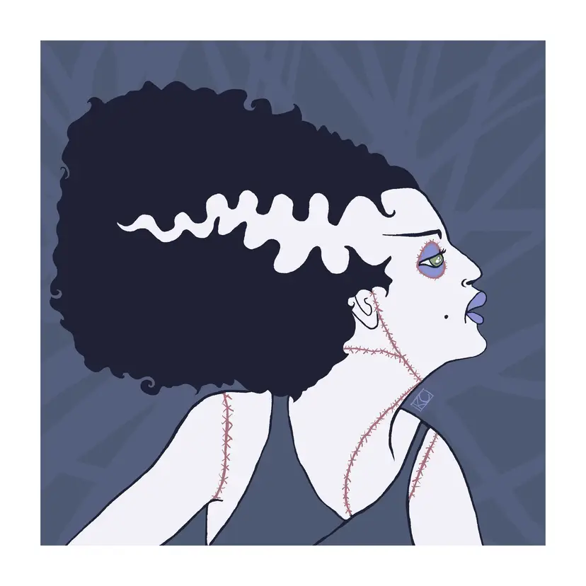 MADE BY ME: 8x8 Archival Print Of My Digital Artwork- “Frank’s Wife” Bride Of Frankenstein-  Halloween Or Every Day Wall Art. Great For Gallery Wall. Created On My iPad Using Procreate - Not AI.