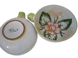 Set of 2 Vintage Italy Handpainted Floral Mug Handle Bowls Soup Coffee Cereal