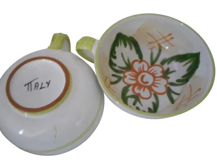 Set of 2 Vintage Italy Handpainted Floral Mug Handle Bowls Soup Coffee Cereal