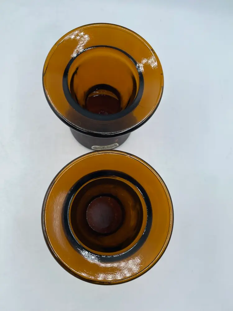 MCM Modern Dansk Jens Quistgaard Glass set of 2 Amber Candleholders