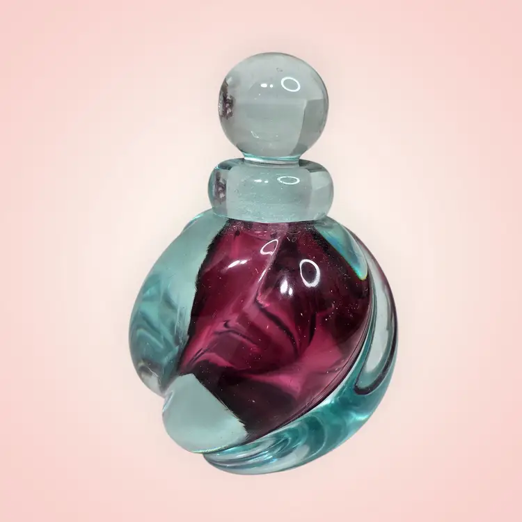 Vintage Purple And Blue Swirl Art Glass Perfume Bottle