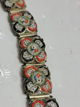 Vintage Micro Mosaic bracelet with a beautiful red and black floral design