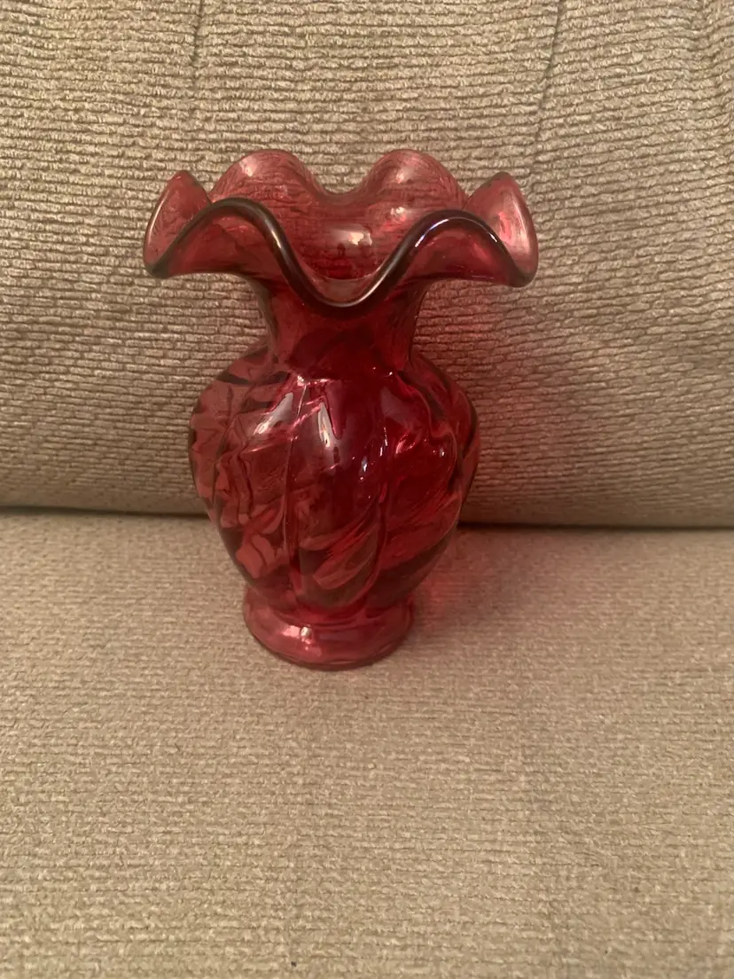Fenton Cranberry Ruffled Vase 5 1/4 X 3 1/2 Inches