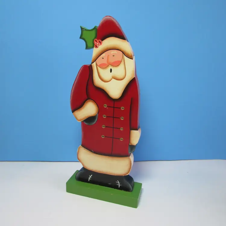 vintage hand painted wooden Santa decor