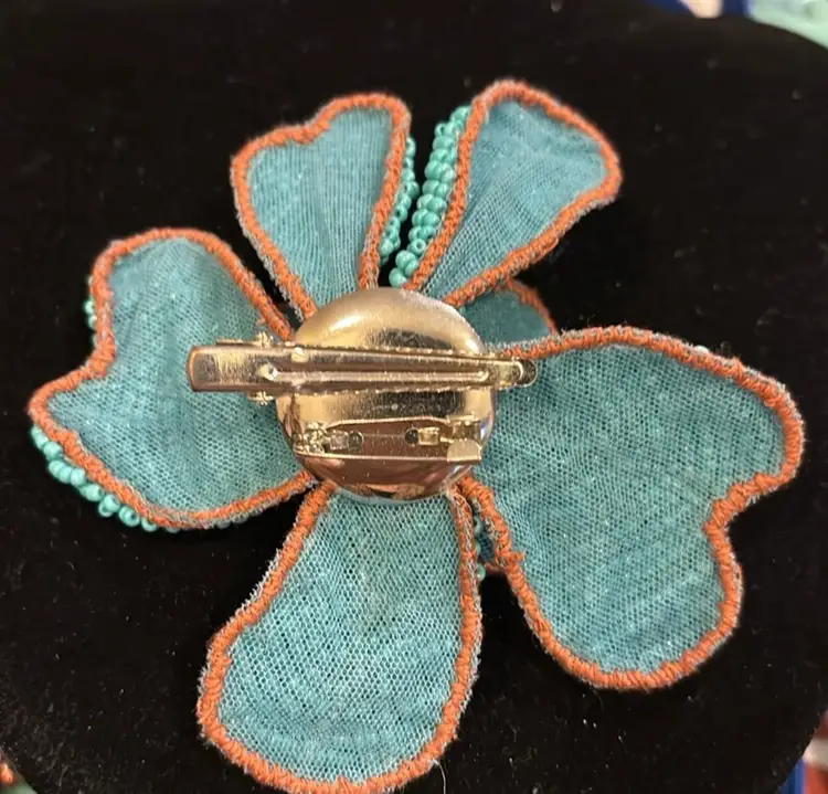 Beautiful brooch pin / hair clip turquoise color seed beads