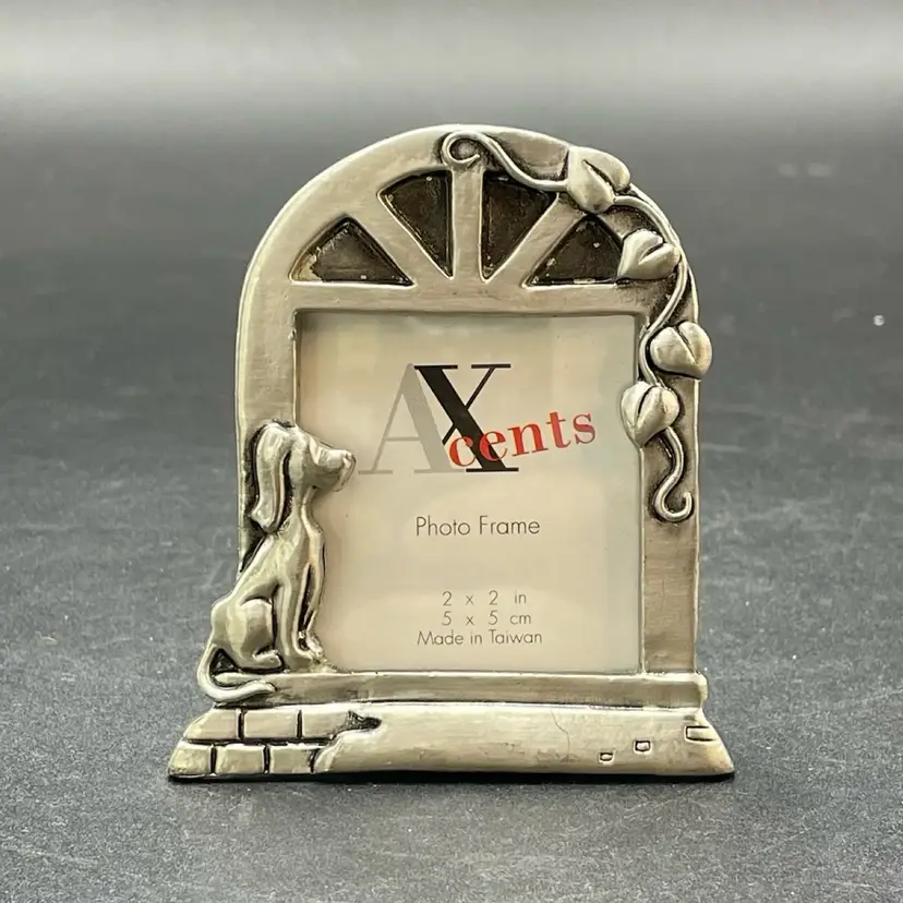 AXcents Dog Puppy Pewter Picture Photo Frame Small Vintage Home Decor