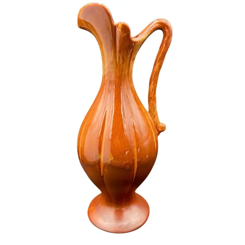 Vintage MCM Royal Haeger Ewer/Pitcher/Vase, 18" Tall, Caramel & Cream, Ribs, EUC