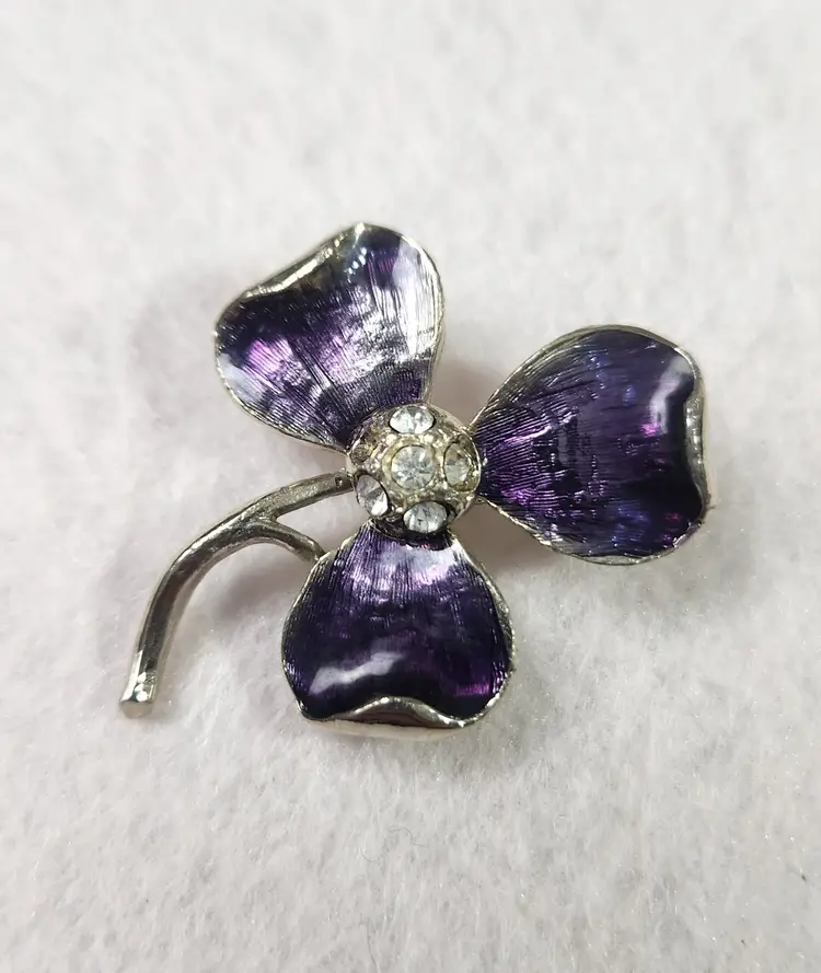 Purple Enamel Flower Brooch