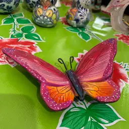 1  Gorgeous Talavera Pink And Orange Butterfly 🦋 Shaped Wall Hanging 6.5” Wingspan