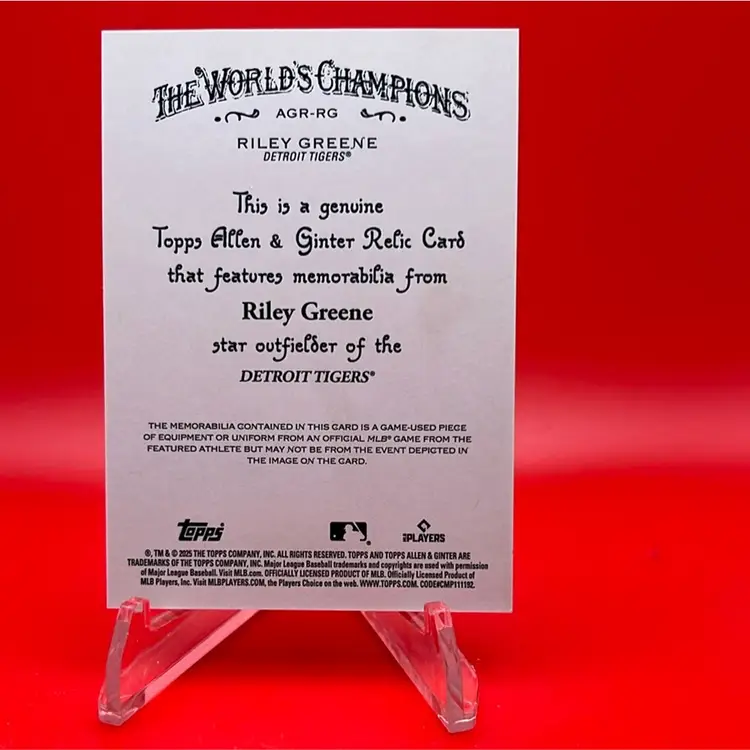 Riley Greene 2025 Topps Allen & Ginter Full Size Relic Detroit Tigers