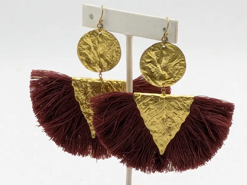 Boho Chic Fringe Earrings with Gold Tone Discs