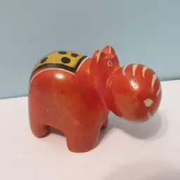 vintage colorful carved soapstone figures hippo signed jungle safari animal