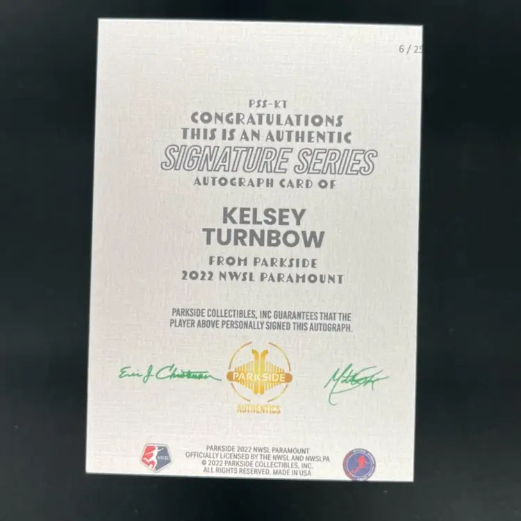 Kelsey Turnbow 2022 Parkside Paramount NWSL Autograph /25 Soccer Card