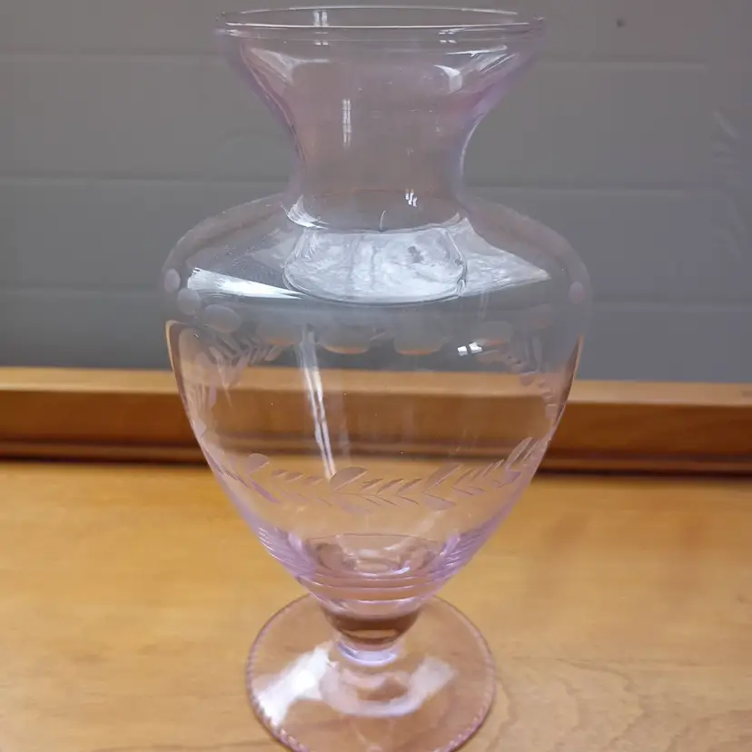 Pale pink etched glass bud vase