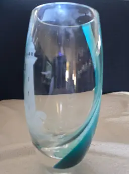 Swirling Seas' Teal Swirled Lighthouse Lenox Vase