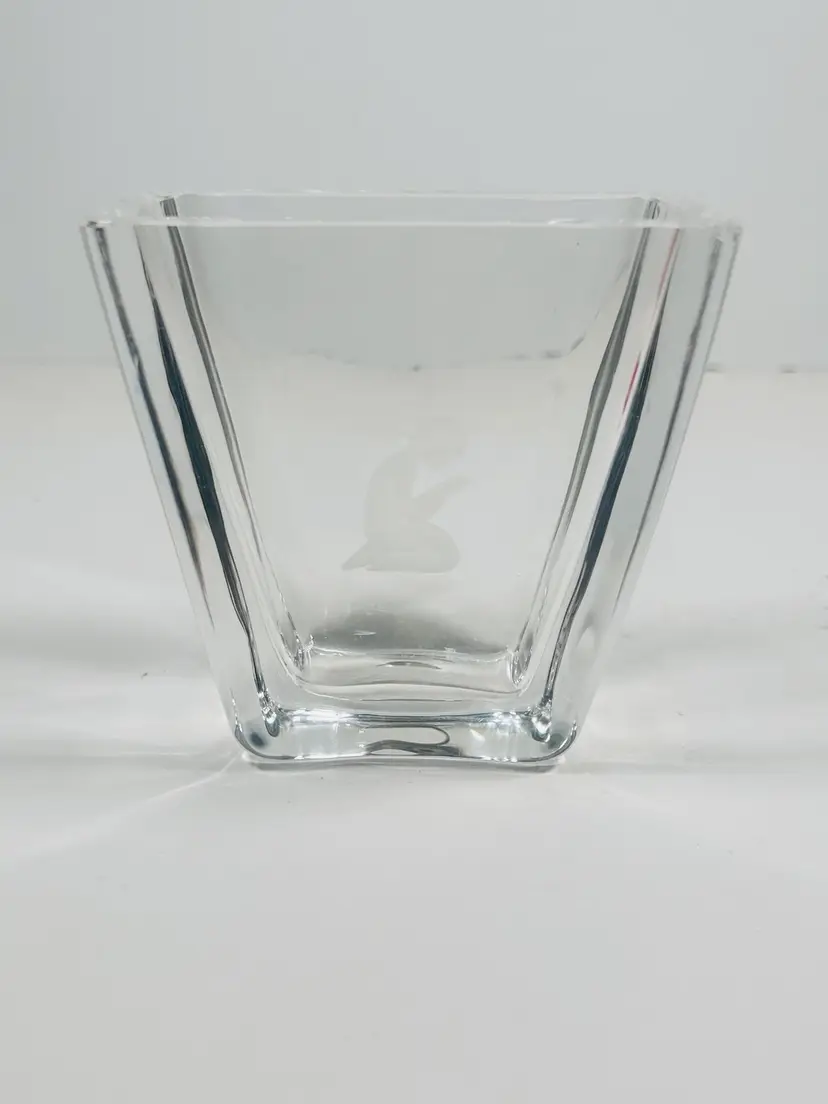 Vintage Skrufs Glasbruk Swedish Etched Glass Girl praying Stars Handmade Vase