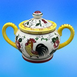 Ceramic Sugar Bowl With Lid Rooster And Roses Hand Painted Japan