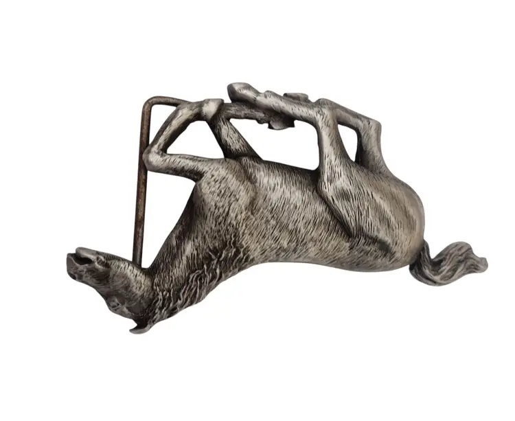 Vtg Indiana Metal Craft 1978 Pewter Figural Running Horse Belt Buckle Western