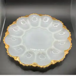 Deviled Egg Dish Milk Glass with Gold Tone Edging -  Anchor Hocking