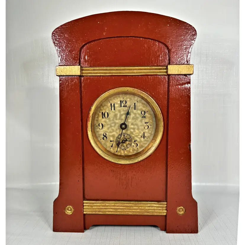 Decorative Swedish Wood Alarm Clock Vintage Painted FOR PARTS