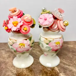 Vintage “Noritake” Upcycled Button Bouquets Shakers