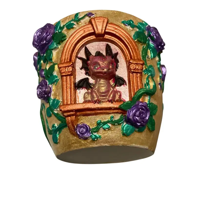 Handmade Dragon In The Window Fantasy Candle Holder With Candle
