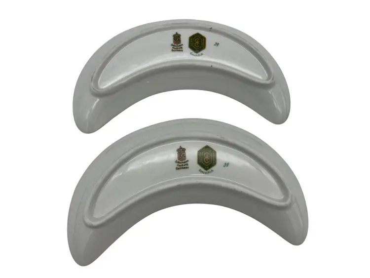 Schumann Arzberg Bavaria Floral Garland Crescent Bone Dishes Pair 8in Gold Rim