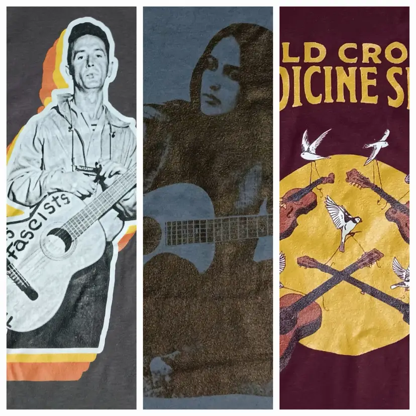 Woody Guthrie Joan Baez Old Crow Medicine Show new 3 t-shirt lot hippie rock