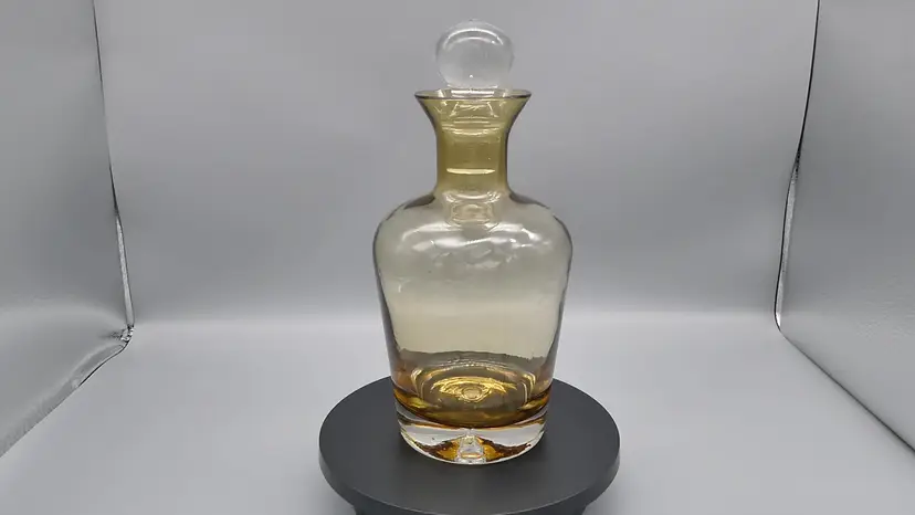 Vintage Amber Brown Clear Gradient Decanter Hand Blown Art Glass Bottle with Ball Stopper 9.4"