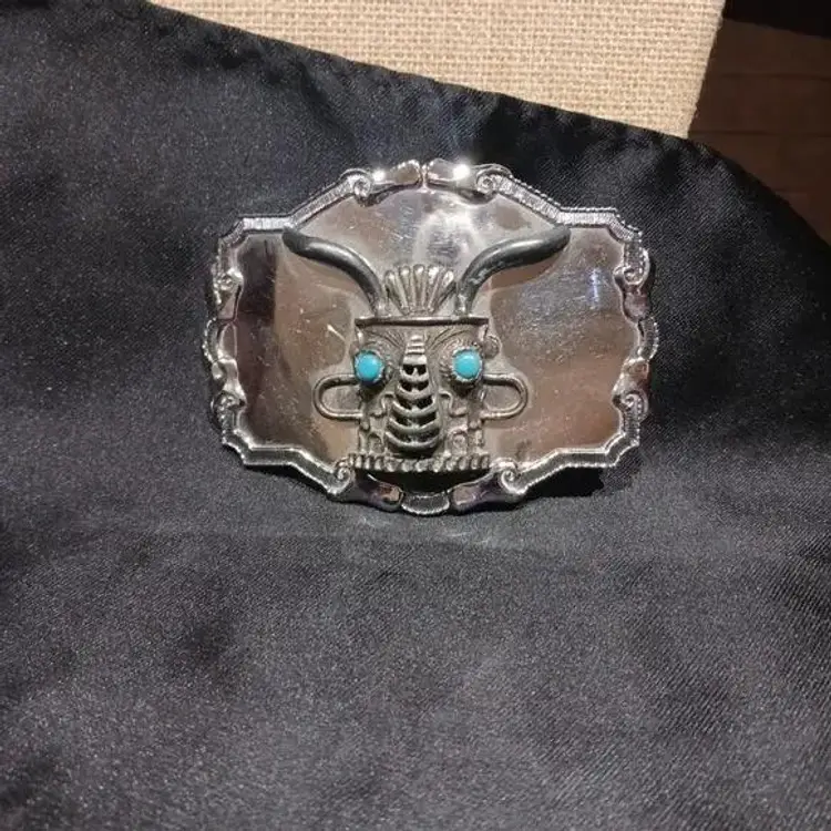 Vtg Raintree & Jewelry INC Silver Tone Native American Kachina Doll Belt Buckle.