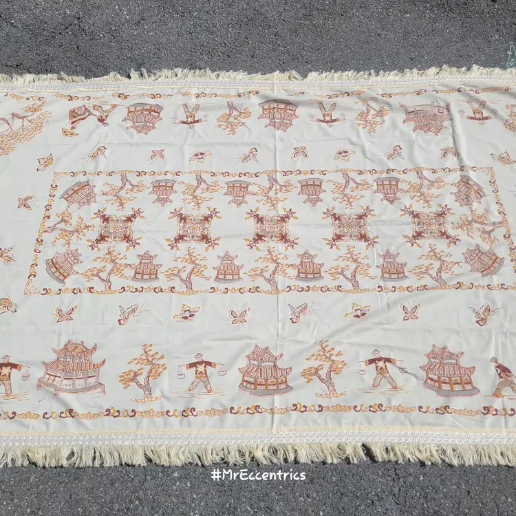 Vtg 1960s Chinese tablecloth 88"x48"