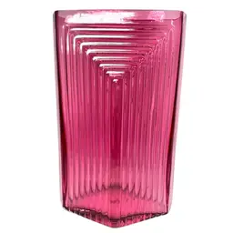Cranberry Color Pilgrim Glass Corporation. No. 1558 Metropolis 8” Vase. Vintage 1990s. Geometric Art Deco Vibes.