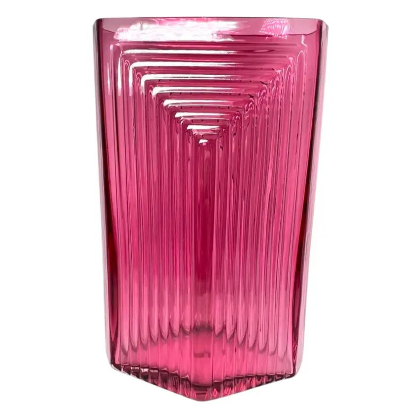 Cranberry Color Pilgrim Glass Corporation. No. 1558 Metropolis 8” Vase. Vintage 1990s. Geometric Art Deco Vibes.