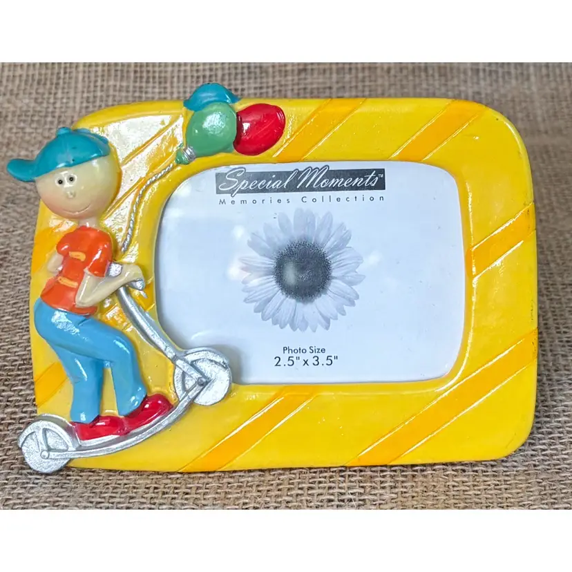 Boy On Scooter Balloons Small Resin Picture Frame Summer Whimsical Playful Fun