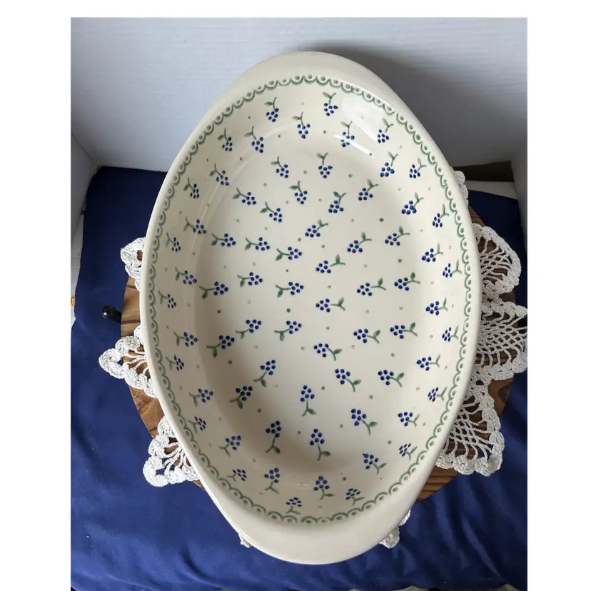 Polish Pottery Ceramika Boleslawca Handled Casserole Dish From 2002 Hand Painted Grapes
