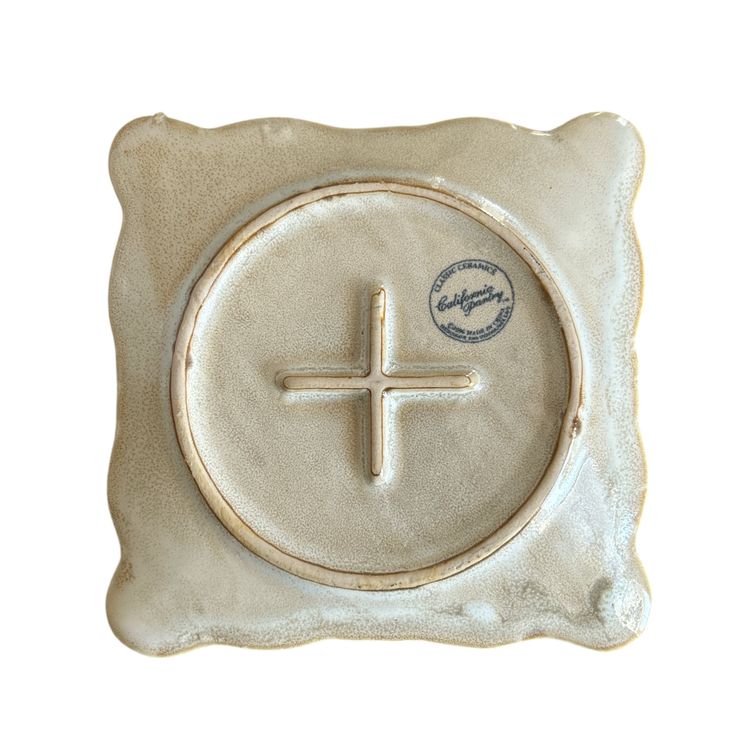 California Pantry Classic Ceramics Beige Embossed Square Candle Trinket Plate