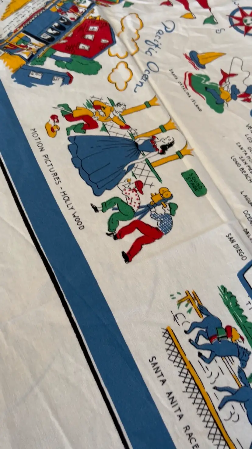 Vintage California State Tablecloth, Souvenir Cloth, 44 by 46 Inches, Great Condition