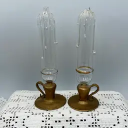 Antique Oil Lamps "Catskill Mountain Crystal" Painted Bases. No Wicks Or Oil In Them.