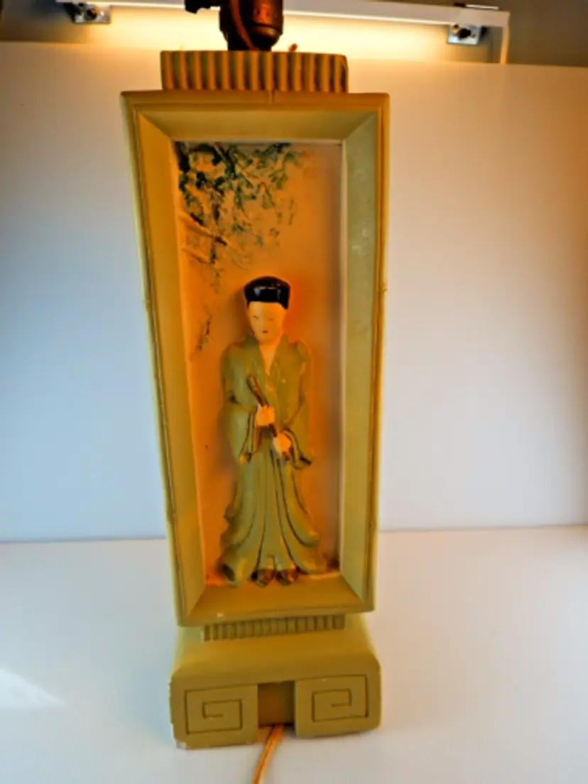 Florence Art Co. Chalkware Asian Theme Lamp Art Deco Vintage MCM Rare!