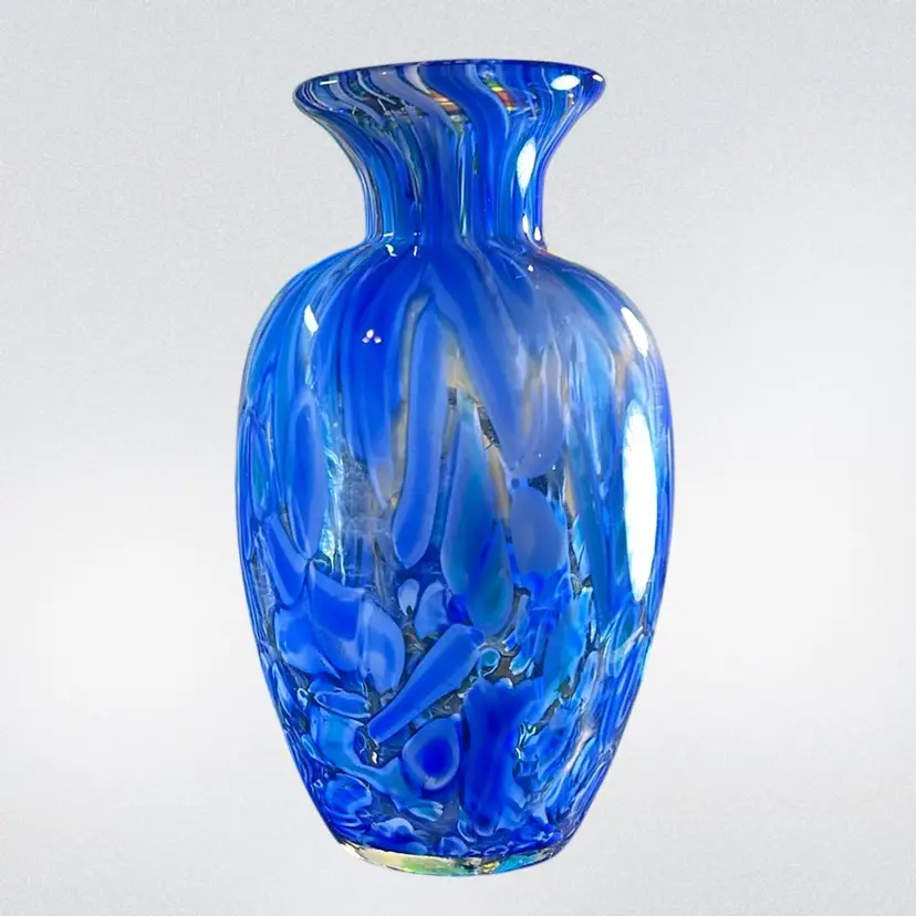 Blue hand blown art glass vase