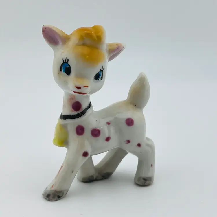 Cutest Little Ceramic Pink Polka Dots Giraffe Kitschy Figurine Made In Japan 2.25”x 3.25” READ