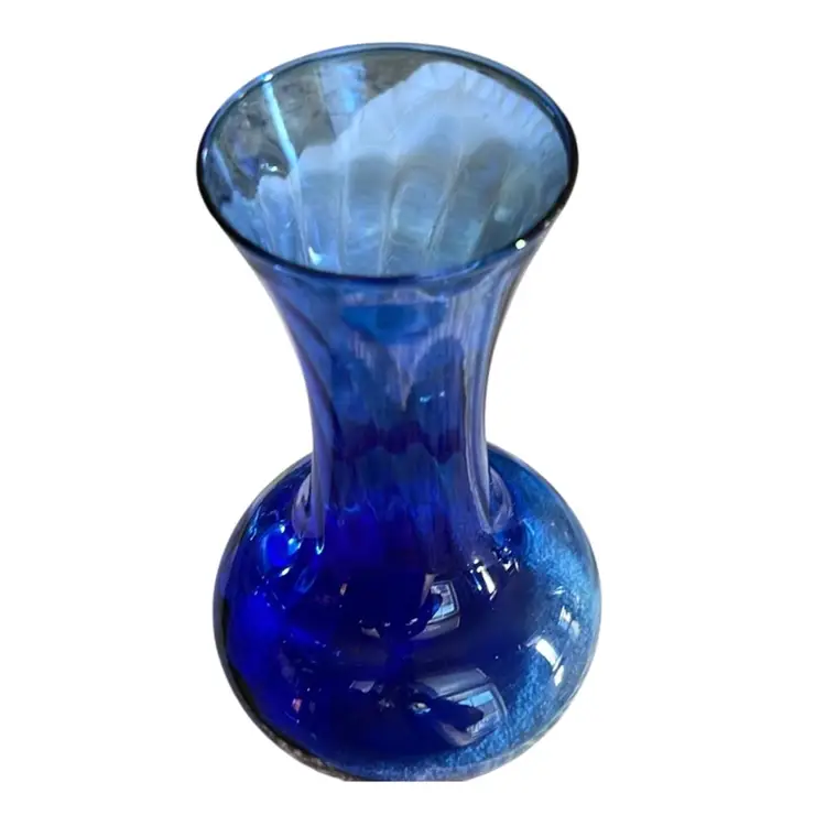 VINTAGE INDIANA GLASS Cobalt Blue "Illusion" 8" Flower Vase Made In USA