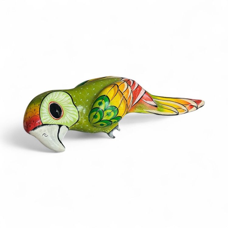 Large Colorful Paper Mache Tropical Parrot Figurine