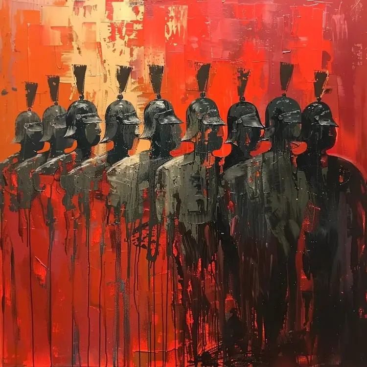 Soldiers By Kevin George - Black On Orange - 8” x 8” Canvas Print 